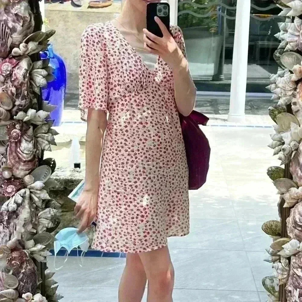 Billabong Red White Floral V-Neck Midi Dress Euro Summer Vacation Size XS